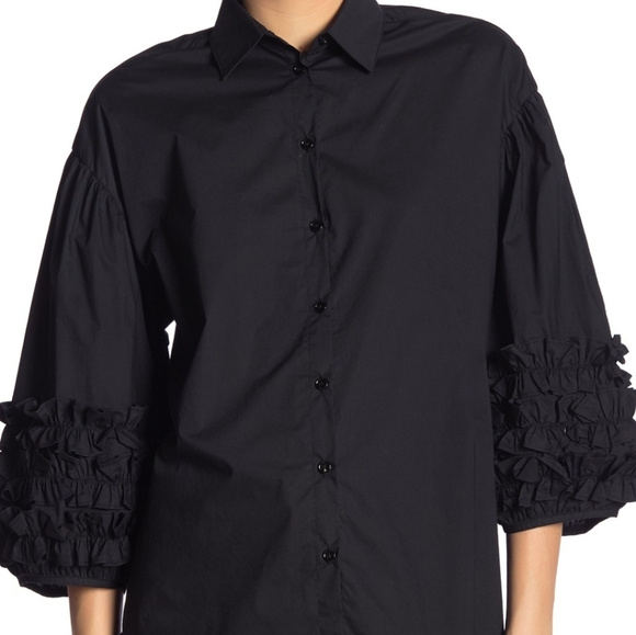 NWT: Ruffled Sleeve Button Front Blouse - Picture 3 of 5